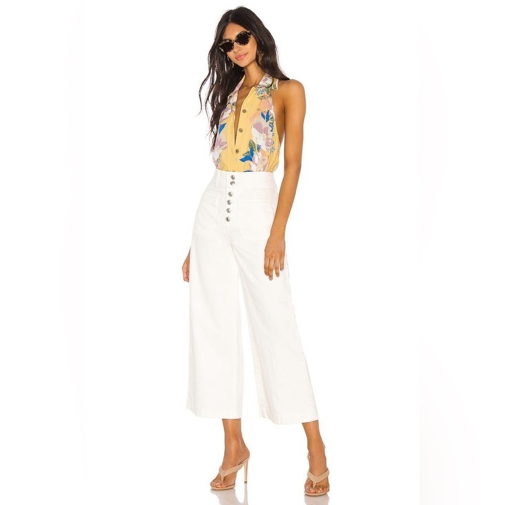 We The Free Anthropologie Collette Wide Leg Jeans Crop Ivory Costal Bono Size 31 - Picture 2 of 9